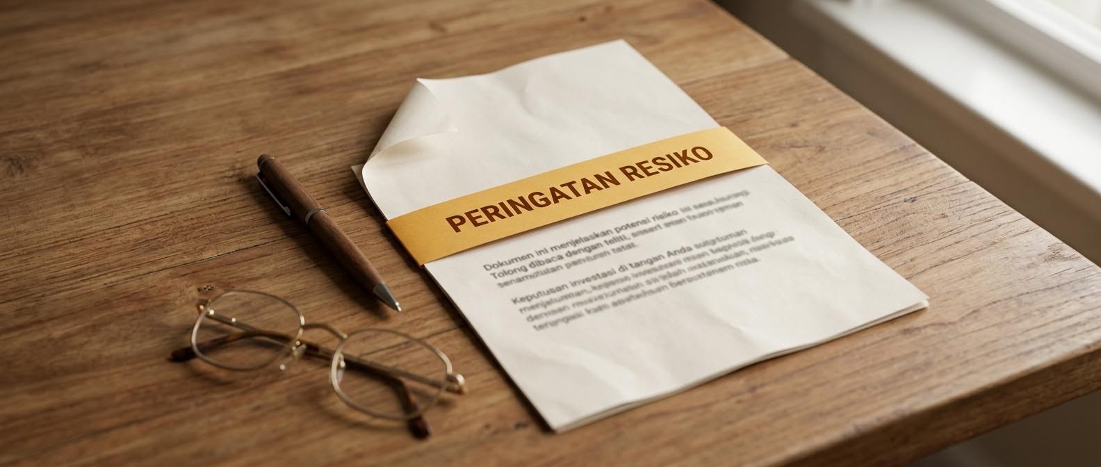 Peringatan resiko pada dokumen produk keuangan sebagai pengingat pentingnya memahami risiko investasi.